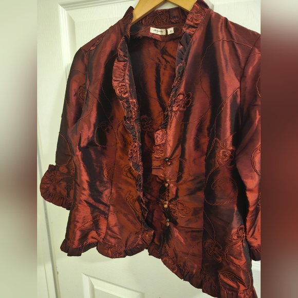 Agora Satin Ruffled Blazer, size Medium - Picture 6 of 7